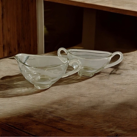 Glass Sugar and Creamer, Clear Glass Scandinavian -Style, Vintage, Very Stylish. - Picture 1 of 6